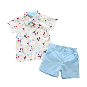 休闲男婴服装套装与卡通彭定康短袖衬衫短裤2件婴儿夏装