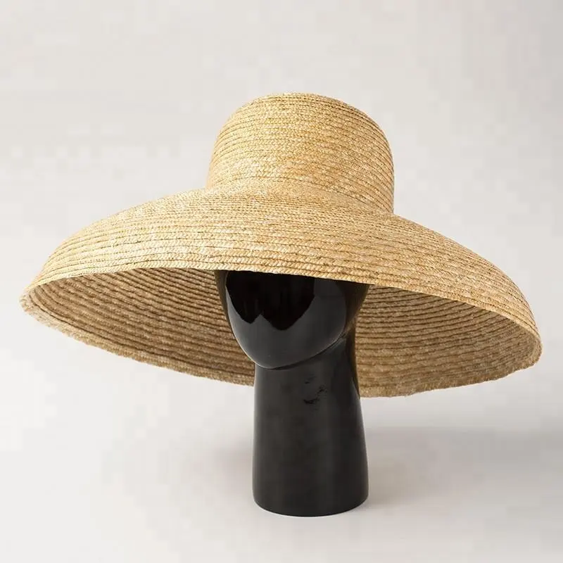 ファッションデラックスヘップバーン特大ソンブレロビッグつば自然小麦わら太陽の帽子の女性のビーチリゾート旅uv保護