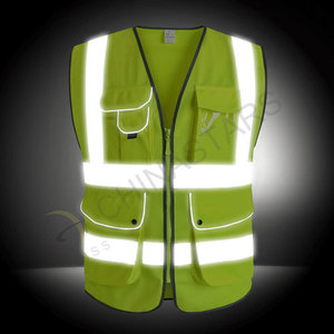 Größe XL Cnss120150 Hi Vis fluor zierende gelbe Strickwaren Warn weste/Weste mit reflektieren dem Klebeband/Besatz/Streifen tasche
