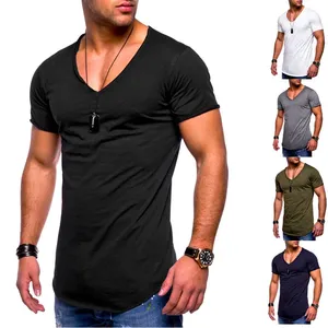 Factory Directly New Style Plain Or Custom LOGO CVC V-neck T-shirt