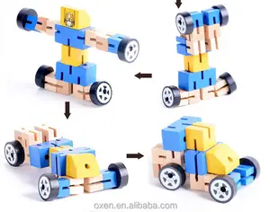 Cubo quadrado mágico transforma mini carro de brinquedo de madeira