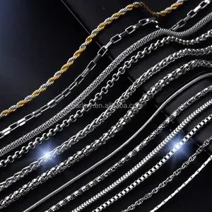定制304 316 1-10毫米男女项链扭绳费加罗球蛇电缆盒古巴链饰品不锈钢链