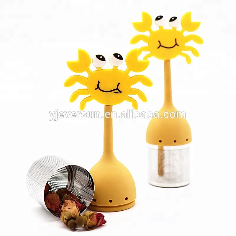 custom stainless steel metal silicone crab shape loose leaf tea infuser strainer diffuser filter