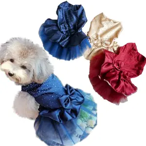 럭셔리 애완 동물 강아지 옷 강아지 치마 사랑스러운 블루 레드 화이트 웨딩 드레스