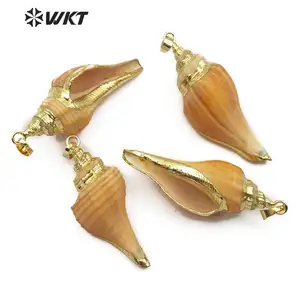 WT-JP095 Grote Schelp Met vergulde Vrouwen Ketting Hanger Sea Shell Sieraden Natuurlijke Grote Trompet Shell Hanger