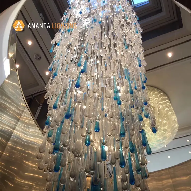 Personnalisé À La Main Goutte D'eau Larme En Verre Lustre Pour Hôtel Hall D'entrée Suspendus Pendentif Lumière