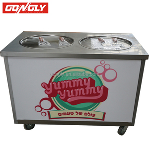 Machine à crème glacée à frire OEM personnalisé poêle à froid double poêle machine à rouleaux de crème glacée frite thaïlande machine à yaourt glacé mix-ins - Product Image 4