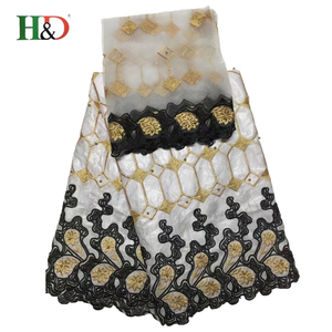 H & D mejor precio 5 patio Bazin <span class=keywords><strong>2</strong></span> yardas de encaje recortar modo Africaine broderie Bazin riche tela para la venta - Product Image 4