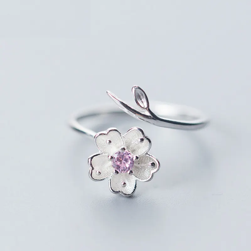 925 Sterling Silver Ring Wholesale Japan Korea Style Fashion Sweet Beautiful Flower Open Ring Women Jewelry