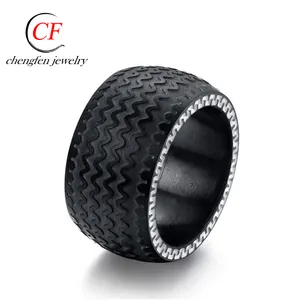 Chengfeno-Anillo de titanio y acero negro para hombre, joyería