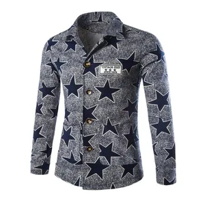 2020 new design spring men's fashion jacket slim lapel retro style custom logo label print star pattern coat for men wholesale l