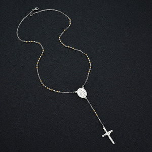Gioielli europei di moda calda nuovo design 3mm 4mm perline in acciaio inox <span class=keywords><strong>oro</strong></span> <span class=keywords><strong>placcato</strong></span> argento lungo <span class=keywords><strong>rosario</strong></span> religioso a forma di croce - Product Image 2