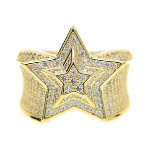 Anello Hip Hop Punk Pesante Color Oro con Grande Stella, Completamente Tempestato di Zirconi Cubici, Gioiello Luccicante per Uomo e Donna, Spedizione Diretta - Product Image 5