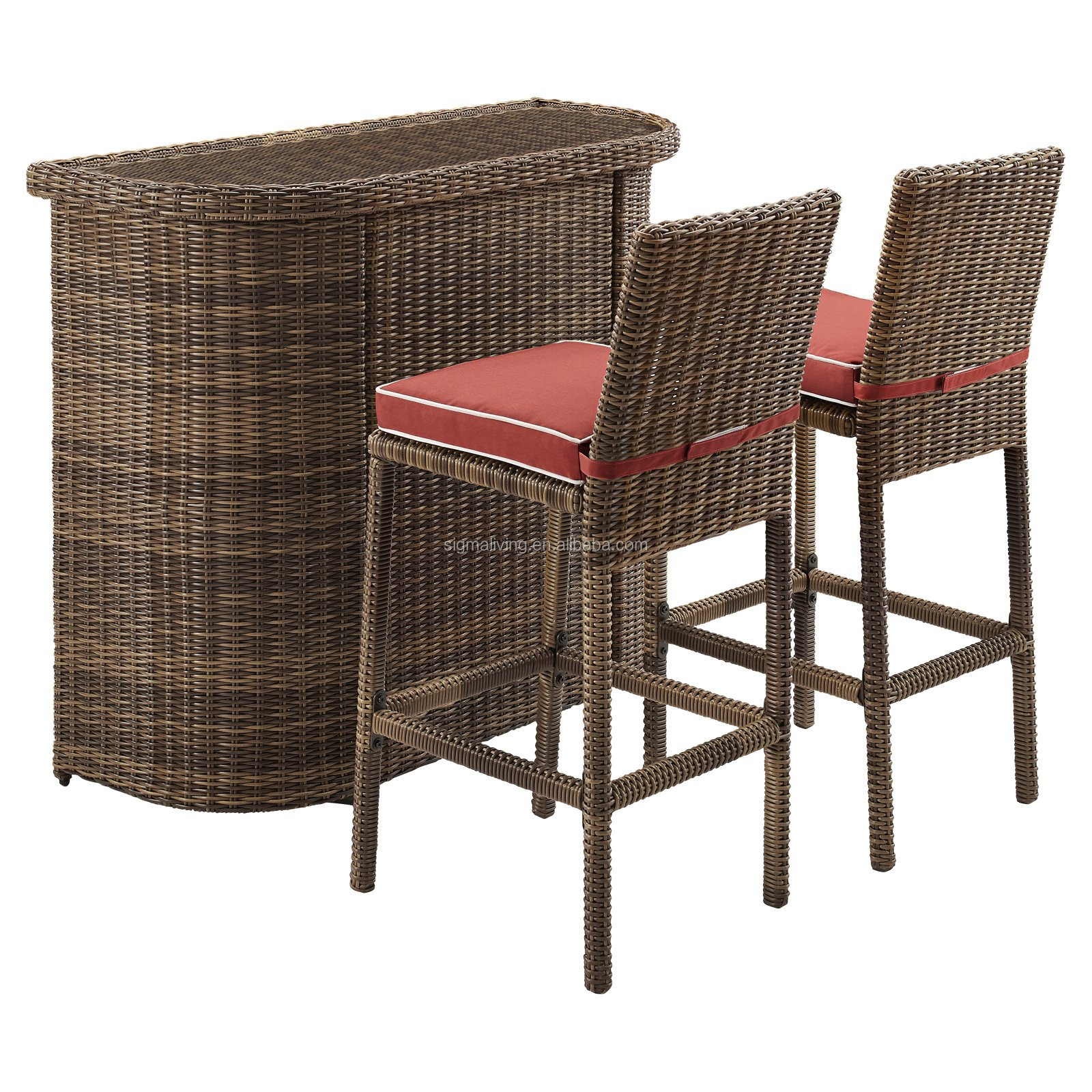 Wholesale Outdoor Cheap High Quality Wicker Patio Cube Set Rattan Furniture Outside Garden Home Bar Table Stool Chair Sets