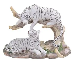 Polyresin Figurine di animali 7-Pollici Polyresin Tigre Bianca Coppia di Riposo Figurine