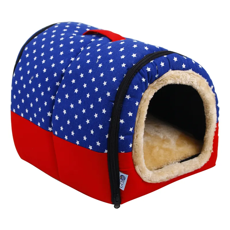 Pp Cotton Warm Big Pet Dog Innen haus New Star Hundehütten Soft Plüsch Günstig Blau für Hunde Katzen häuser 33*29*27CM 38*33*32CM