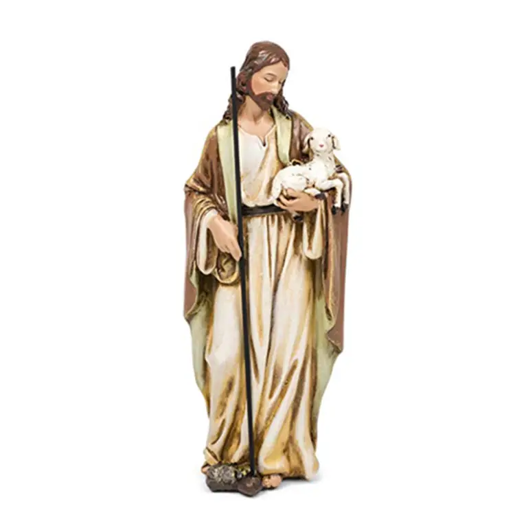 רומי טוב רועה ישו המשיח עם כבש שרף אבן שולחן פסל צלמית