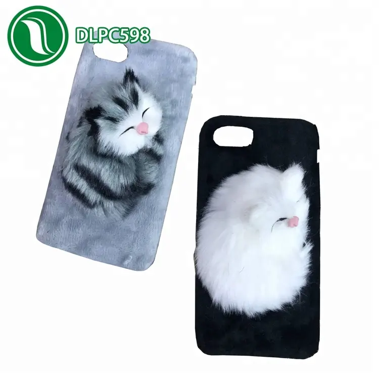 for iphone case cat 3D fur sleeping cat case 3d plush toy cat case for iPhone 8