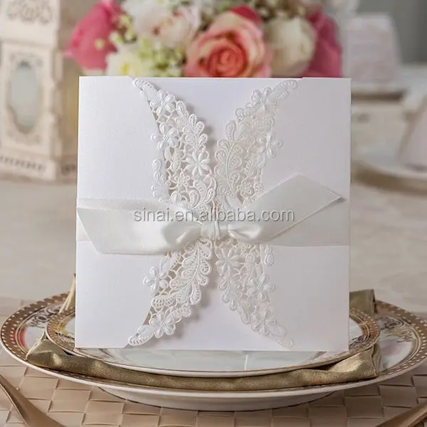 Cartes d'invitation blanches personnalisées, pour mariage, pièces