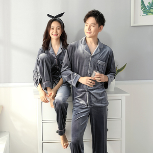 Couples Winter Flannel Nightwear Satin <strong>Long</strong> Sleeve Pajamas Sexy <strong>Nighty</strong> - Product Image 3
