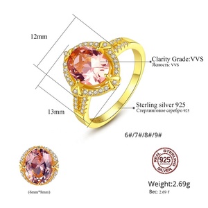 Anillos de Compromiso CZCITY de Lujo en Plata de Ley 925 con Gran Piedra Sintética para Mujer, Color Oro de 18K, Brillantes Anillos de Boda - Product Image 2