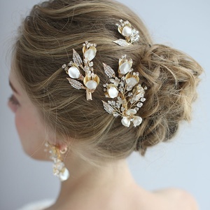 Boucles d'oreilles en métal fait à la main pour femmes, avec motif en feuille d'or, accessoires de mariage, épingles à cheveux, Clips pour coiffure de mariée, 50 pièces