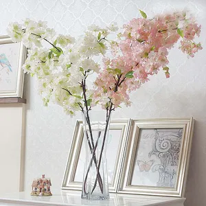 Artificial White Silk Cherry Blossom Flowers Tree Branch Stem Hanging Flowers Branch Wholesale For Wedding Decoration