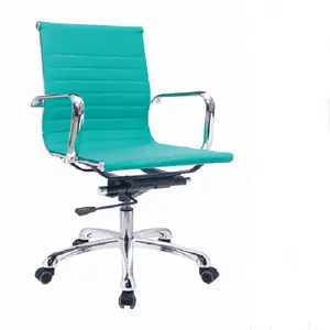 Blauw allsteel gemakkelijk lederen bureaustoel met voetensteun JF75