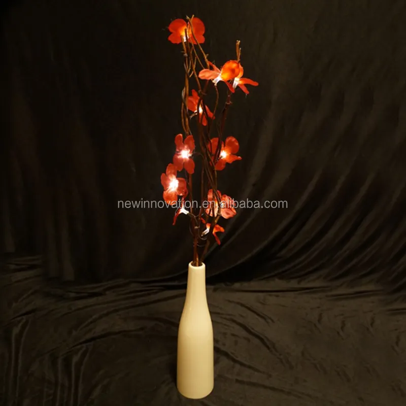 Dekorasi Rumah Vas Bunga Anggrek Merah LED 10L, Dekorasi Meja Dalam Ruangan, Dekorasi Rumah Vas Bunga Anggrek Merah LED 10L Putih Hangat