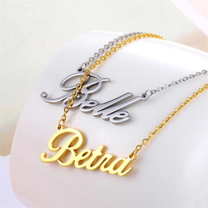 Korean Jewelry Custom Name Plate Necklace Personalised 14k Gold
