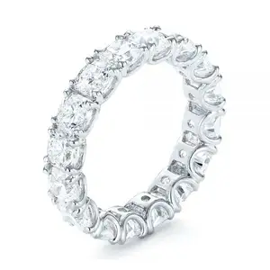 Hình Vuông Màu Trắng Prong Thiết CZ Eternity Wedding Nhạc Nhẫn Trong Bạc