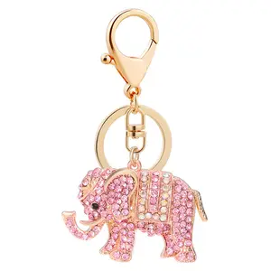New Fashionable Golden Elephant Crystal Rhinestone Animal Keychain Sparkling Keyring Charming Womens Bag
