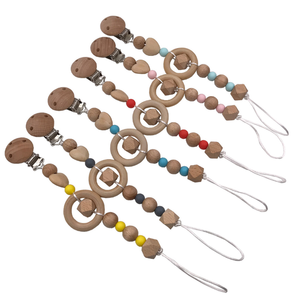 Heybabee Silicone Beaded Pacifier Clip Wooden Beads Pacifier Binky Clip Baby Teether Baby Soother Pacifier Holder