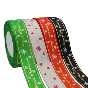 畅销彩色丝带圣诞装饰品丝带圣诞罗缎印花蝴蝶结丝带