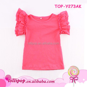 Ragazza Ultime Top Design Ragazze di Colore Puro Volant Svolazzano Top T-Shirt di Cotone Bianco T-shirt Estate Dei Bambini Boutique di Abbigliamento - Product Image 5