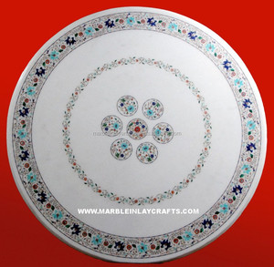 <b>White</b> Beautiful <b>Round</b> Marble Inlay <b>Table</b> Tops, Inlay <b>Dining</b> <b>Table</b> Top - Product Image 1