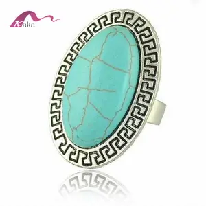 Модные регулируемые винтажные кольца с бирюзовым камнем для женщин и мужчин, античное серебряное кольцо, унисекс, индивидуальный Овальный Бирюзовый палец