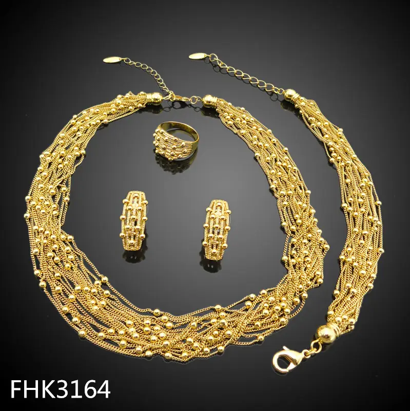 Perles italiennes uniques ensembles de bijoux fins chaînes 24k or dubai plaqué ensemble de bijoux FHK3164