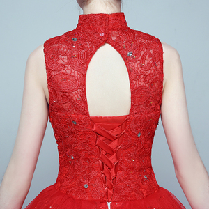 Vestido de Novia Rojo con Apliques y Cuentas en el Cuello Alto <span class=keywords><strong>para</strong></span> Mujer, <span class=keywords><strong>Vestidos</strong></span> <span class=keywords><strong>Largos</strong></span> de Quinceañera - Product Image 6
