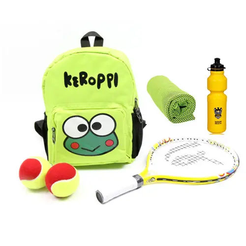 ¿Personalizado niños directo juego incluyendo junior raqueta tenis suave pelota de tenis y de plástico entrenador deportes Toalla de la botella de los deportes?