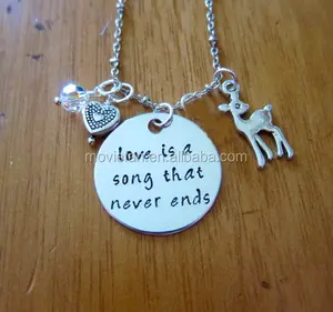 Baby Deer Necklace Love is a song that never ends Mother Daughter Father necklace Crystal