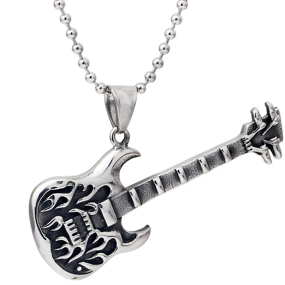 Fashion guitar Pendant 316L Stainless Steel Punk necklaces & pendants Chain men necklaces