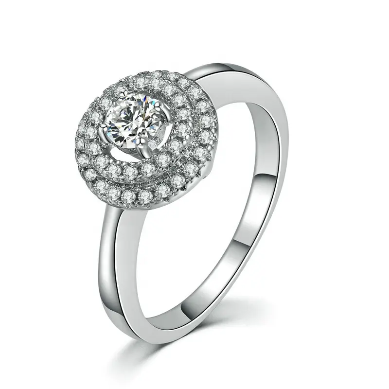 Vrouwen moderne vintage sieraden 18 k white gold plated aaa zirconia diamond halo engagement ring R590