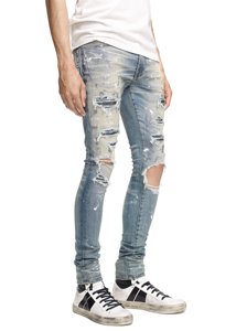 DiZNEW Classic <strong>Indigo</strong> Crystal Paint Distressed <strong>Jeans</strong> for <strong>Men</strong> - Product Image 2