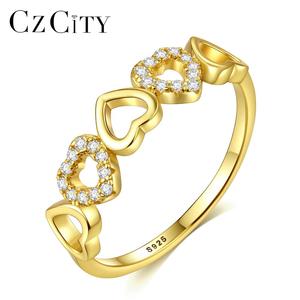 Nhẫn Kim Cương CZCITY Mạ Vàng Sang Trọng, Nhẫn Sterling Bạc 925 Thiết Kế Hình Trái Tim, Trang Sức Tinh Xảo, Nhẫn Hình Trái Tim - Product Image 1
