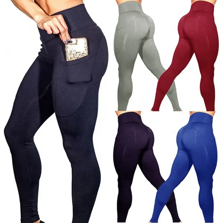 Amazon Terlaris Legging Olahraga Wanita Celana Yoga Spandex Olahraga dengan Saku Grosir Celana Yoga Pinggang Tinggi