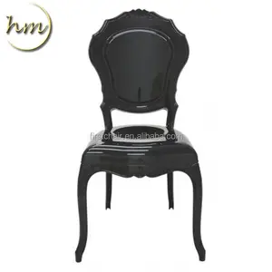 Chaise de temps en acrylique noir au design moderne, vente en gros pour dîner, mariage, restaurant, fête, meubles de maison, matériau PU coloré