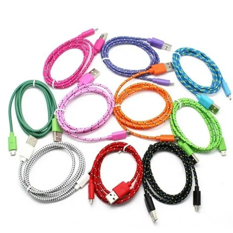 Wholesale color Weave data cable 1M 2M 3M For samsung data cable USB data cable for iPhone
