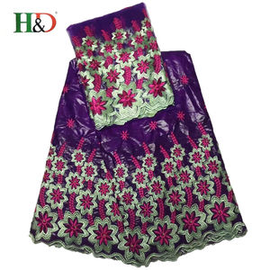 H & D caliente 5 del riche del Bazin 5yard 2 patio Guangzhou tela africana del bordado del cordón del algodón con buena calidad - Product Image 2