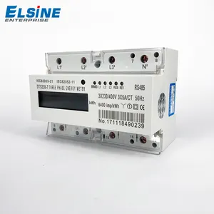 ELSINE 3X220/380V 6400 Imp LCD Tiga Fase Empat Kawat Prabayar Energy Meter Din-Rail Tipe RS485 Kwh Meter